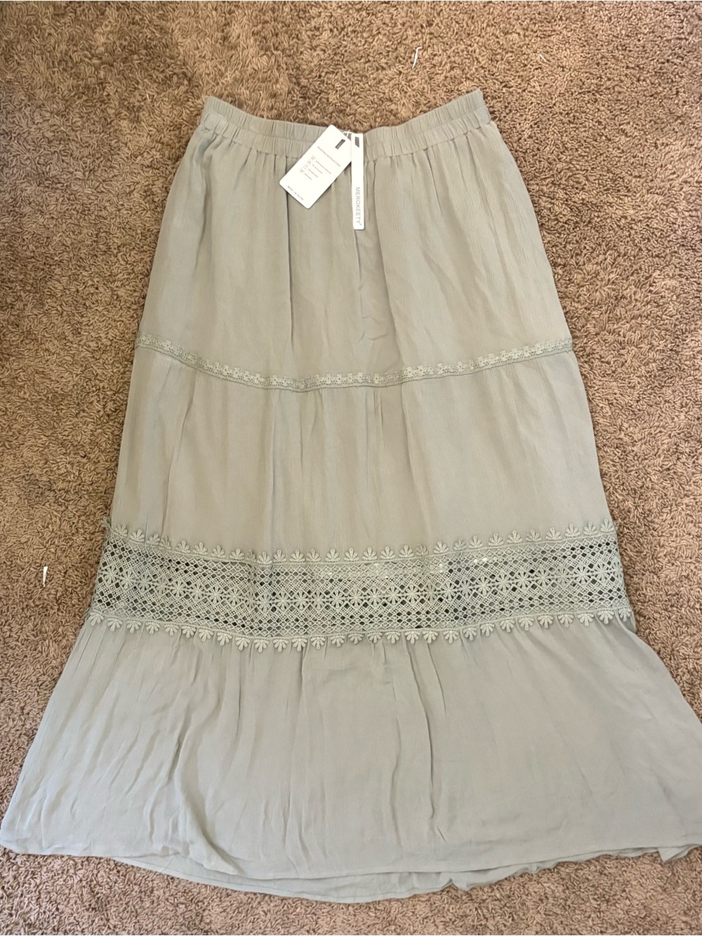 MEROKEETY HIGH WAIST LACE TRIM TIERED PLEATED SKIRT